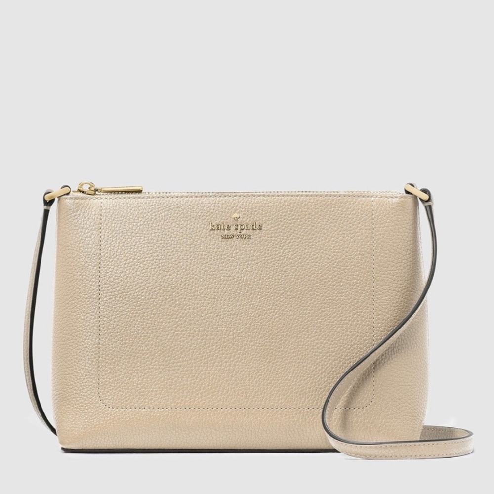 Kate Spade Leila Pebbled Leather Medium Crossbody Bag, Light Sand NWT